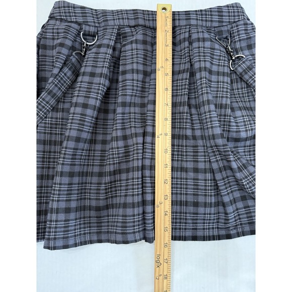 Hot Topic Black Gray Plaid Pleated Skirt Suspenders Goth Grunge Academia Emo SzM - Picture 10 of 10